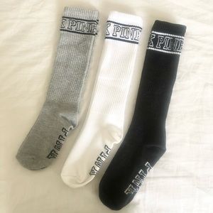 3-Pack PINK Victoria Secret Long Crew Socks